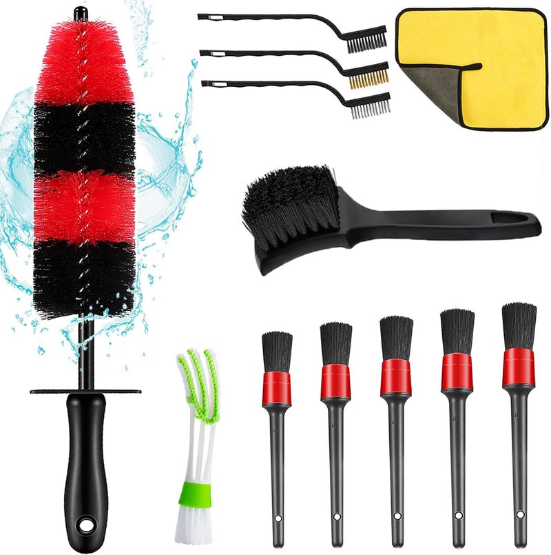 Nolimas 12Pcs Car Wheel & Tire Brush Kit,Including 17inch Long Wheel Brush,Short Handle Tire Brush,5pcs Detailing Brushes Kit & 3pcs Wire Brushes for Cleaning Car Wheels & Interior Exterior - Image 1